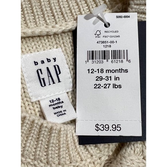 NWT GAP Baby Sweater Romper 12-18M Beige Cable Knit - Picture 3 of 4